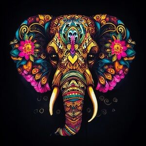 Vibrant Elephant Graphic Black T-Shirt